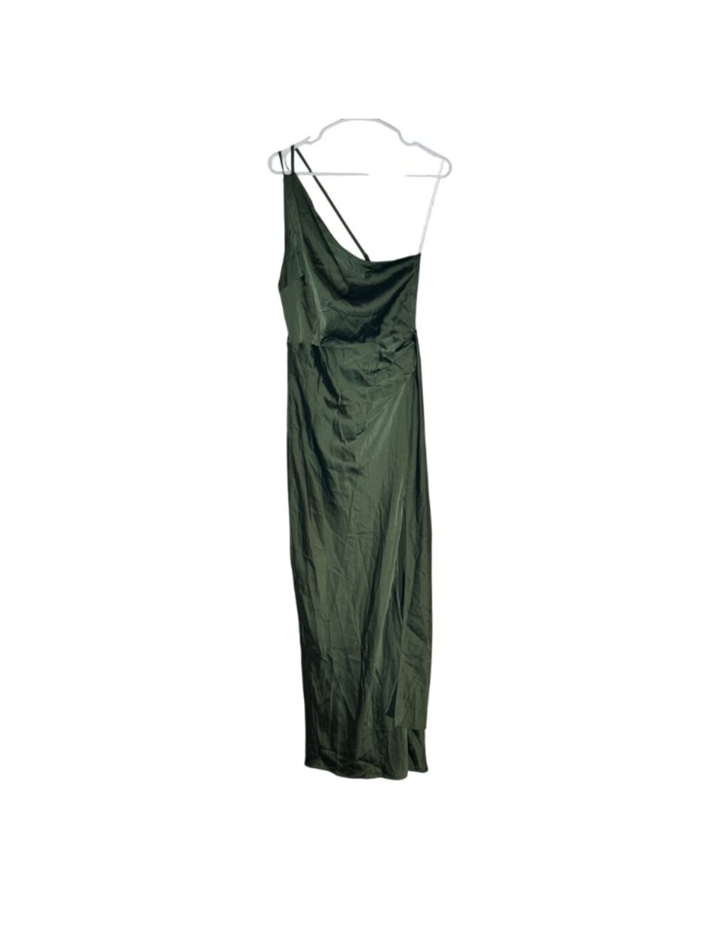 Lulus Signature Elegance Olive Green Satin One-Shoulder Maxi Dress Size M NWOT - Picture 2 of 7